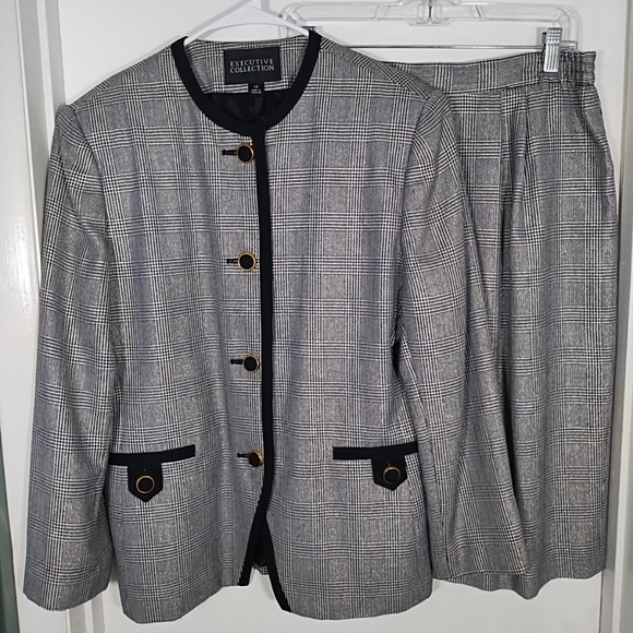 Executive Collection Womens 14 Suit Blazer Skirt Black White Gold Shimmer Career - Picture 1 of 15